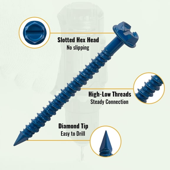 LABAKUI-3/16" x 3-1/4" Blue Hex Concrete Screws with Drill Bit, 50 PCS