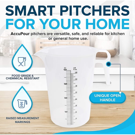 LABAKUI-32oz (1 quart) Measuring Pitcher, Plastic, Multipurpose - Great for Chemicals, Oil, Pool and Lawn - Ounce (oz) and Milliliter (mL) Increments (1000 mL)