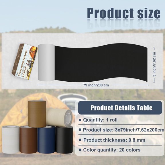 LABAKUI-3x79 Nylon Repair Patch Nylon Repair Tape Self Adhesive Fabric Tapes Outdoor Camping Gear Fabric kit for Tent, Umbrella, Down Jackets, Sleeping Bag, Knapsack Beige