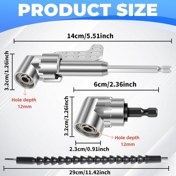 LABAKUI-4 Pack 105 Degree Right Angle Drill Adapter Set, Impact Drive and Magnetic Screwdriver Socket Drill Bit Corner Tool Screw Hub (Short+ Long) and Flexible Angle Extension Bit for Narrow Spaces