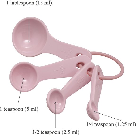 LABAKUI-4-Piece Latte Style Melamine Measuring Spoons Set, Professional Nesting Baking and Cooking Tools for Liquid and Dry Ingredients, Pink
