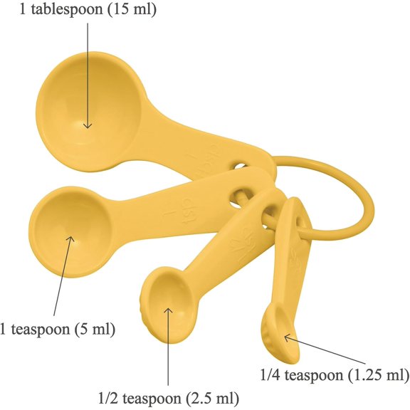 LABAKUI-4-Piece Latte Style Melamine Measuring Spoons Set, Professional Nesting Baking and Cooking Tools for Liquid and Dry Ingredients, Yellow