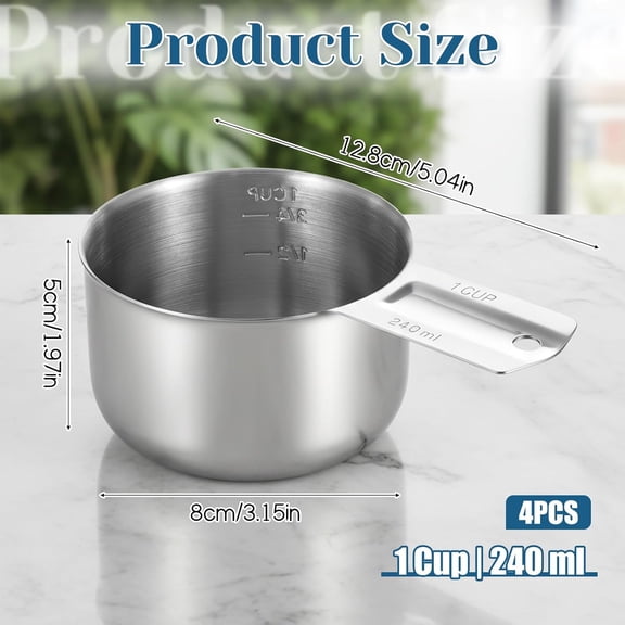 LABAKUI-4Pcs 1 Cup 304 Stainless Steel Measuring Cup, Metal Measuring Cups