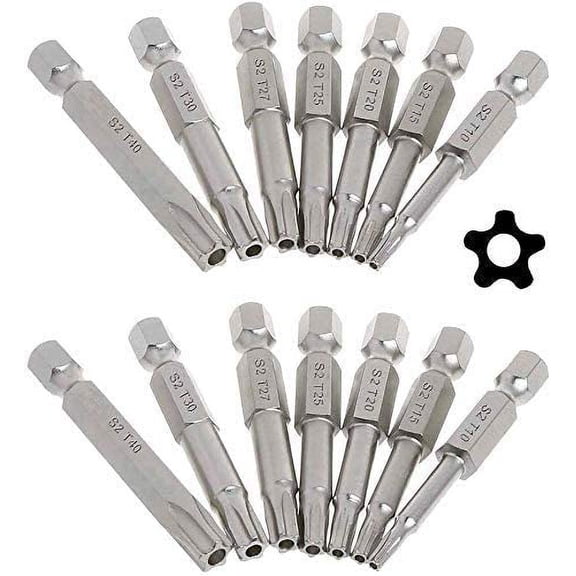 LABAKUI-5 Point Security Star Torx Screwdriver Bits Set 14Pcs Security Star Torx Screwdriver Bits 5-Pointed Screwdriver Bit for Electric Hand Screw Driver Drill Bits, 50mm Length
