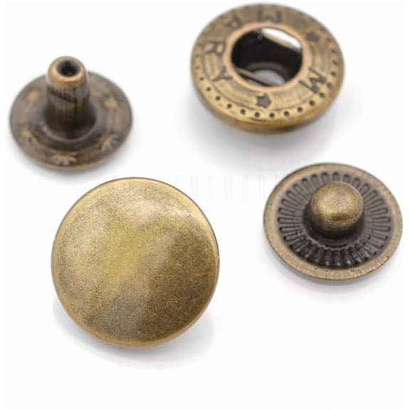 LABAKUI-50 Sets Antique Brass Snap Buttons S-Spring Socket Popper Fasteners for Jacket Bag Closures #665 VT2 (10mm (0.39"))