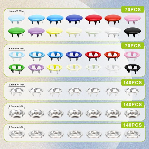 LABAKUI-560Pcs 140 Sets Metal Snap Button for Fabric, 28 Styles 9.5mm
