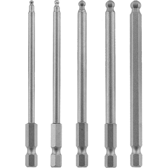 LABAKUI-5pcs Ball End Allen Wrench Bits Ball Head Hex Set, 2.5mm-6mm Metric Ball End Screwdriver Bit Set, S2 Steel Hex Head Allen Wrench Drill Bit Set Magnetic 1/4 Inch Hex Shank Driver Bit Set