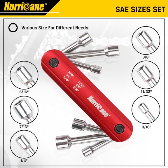 LABAKUI-6 in 1 Folding Nut Driver Set SAE, Hex Nut Driver Set, Cr-V Steel Shank. Premium Portable Premium Aluminum Handle. Easy to Carry Out, 3/16, 1/4, 5/16, 11/32, 3/8, 7/16 inch
