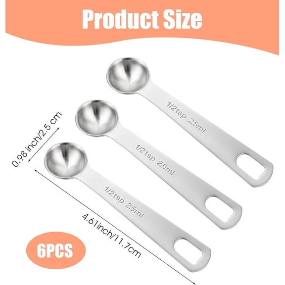 LABAKUI-6 PCS 1/2 Teaspoon Measuring Spoon, 2.5ml Measurement for Cooking