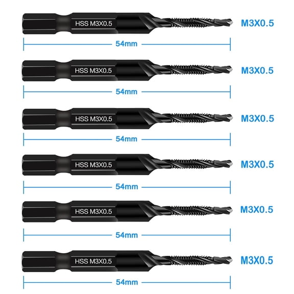 LABAKUI-6 Packs M3 Combination Drill & Taps Bit Set, Screw Tapping Threading Tools in Size M3*0.5 with Anti-Rust Black Coating, 1/4" Hex Shank and Storage Case