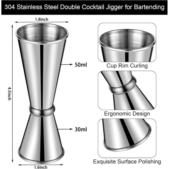 LABAKUI-8 Pcs Jigger for Bartending 2 oz 1 oz, Cocktail Measuring Cup Bar Jiggers