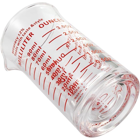 LABAKUI-Ackers 3oz/90ml Glass Measuring Cup Shot Glass with Double Scale-Ounce,Ml Markings for Kitchen & Bar(Red Line)