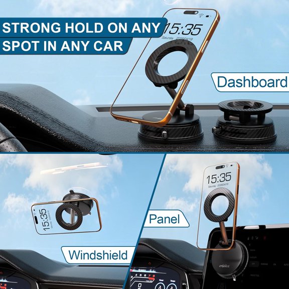 LABAKUI-Car Phone Holder for Your Car [80+LBS Ultra Suction] 2600gf Strong Magnetic Car Phone Mount for Magsafe, 4-Axis Alloy Arm 360 Adjustable Dashboard Phone Holder Mount for iPhone 17-12 Android