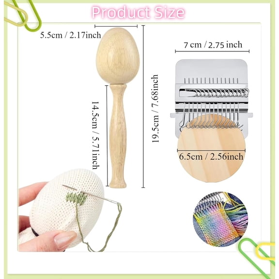 LABAKUI-Darning Egg, Mini Darning Loom, Darning Egg Weaving Tool Set with Small Weaving Loom Kit with 14 Pcs Large Eye Needles 50 Colors Darning Thread for DIY Handicraft Home Sewing Care