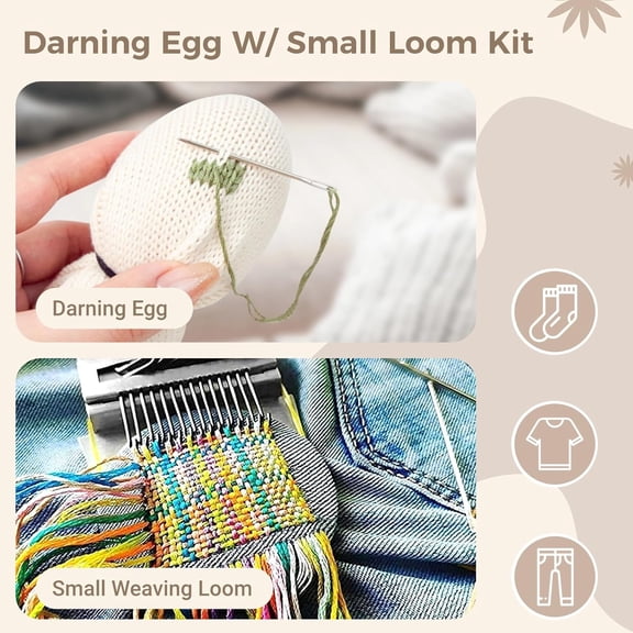LABAKUI-Darning Egg Weaving Tool Set with Small Weaving Loom Kit, Darning Thread Set for Handcraft DIY, Egg-Shaped Patch Weaving Tool for Socks, 14-Hook Mini Speedweve Style Weaving Loom