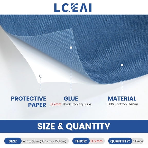 LABAKUI-Denim Patches for Inside Jeans - Iron On Patches for Jeans - Jeans Patch for Repairing Pant Holes and Covering Imperfections, Large Size, 4 in. x 60 in.Indigo Blue