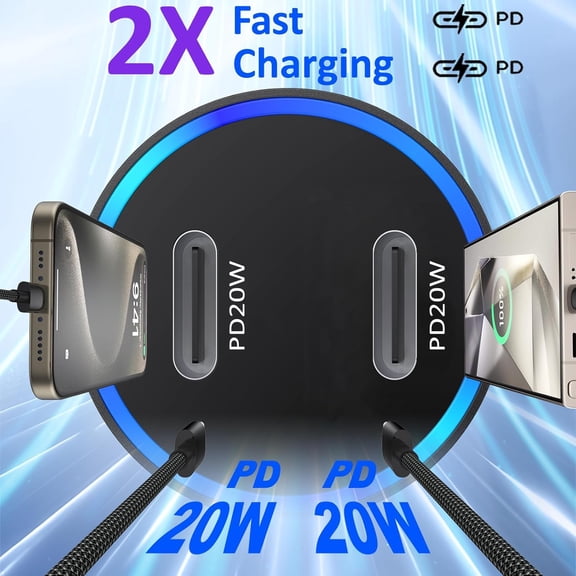 LABAKUI-Dual USB C Car & Wall Charger Set,Cigarette Lighter Adapter with 2 Cables