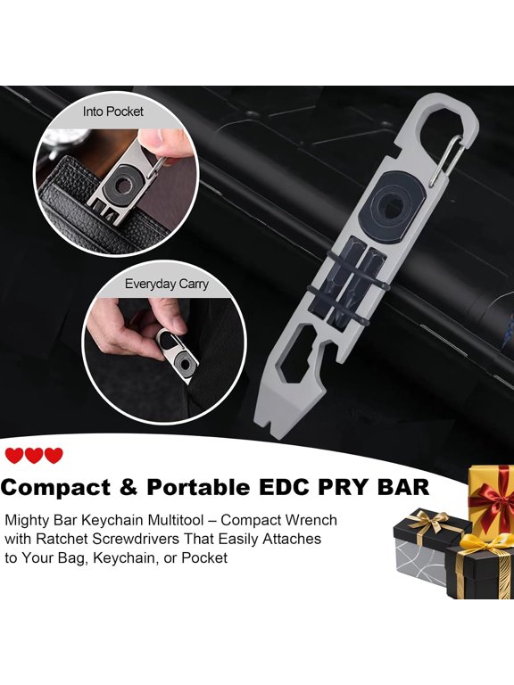 -EDC Pry Bar, Keychain Mighty Bar, Multi Functional Pocket Tool with Wrench