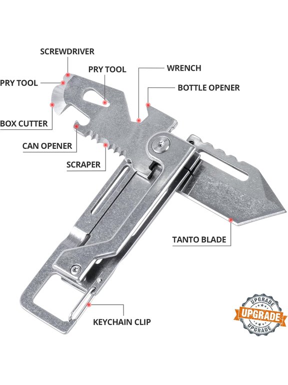 -EDCFANS Keychain Multitool Knife, Multi Tools Keychains, Fathers Day Dad Gifts for Men, Tanto Pocket Knives with Clip, Bottle Opener, Box Cutter, Pry Bar, Screwdriver Wrench, EDC Hiking Campi