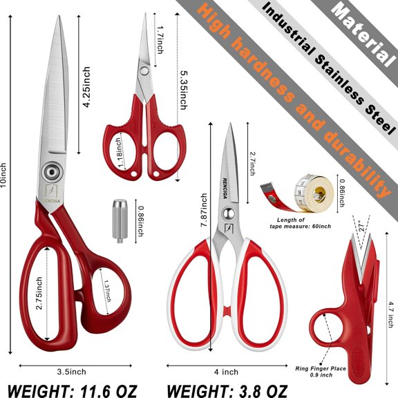 LABAKUI-Fabric Scissors Tailor Sewing Shears Threading Needle Tools Kit 10 Inch Heady Duty Scissors Set for Fabric Cutting Professional Extremely Sharp Cloth Scissor Multipurpose Dressmaker (Red)
