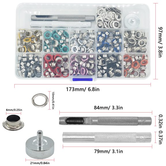 LABAKUI-Grommets Kit 1/4 inch Copper Eyelets 300 Set for Bag Shoes Clothes Crafts, 10 Colors