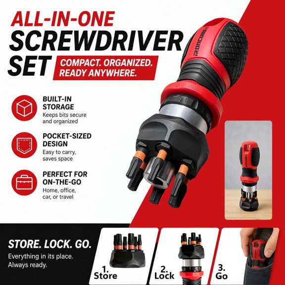 LABAKUI-IRONCUBE Magnetic Torx Screwdriver Set: 6 in 1 Multi Bit Drive Set with Interchangeable Ratchet Handle - Portable Repair Tool Kit for DIY Bicycle Furniture - Stocking Stuffers with Gift Box