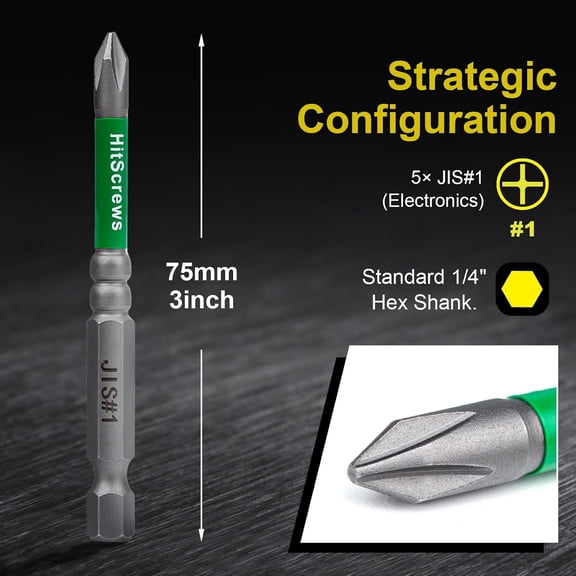 LABAKUI-JIS Screwdriver #1 Magnetic Anti-Slip Impact Driver Bits 3 inch - 5 PCS