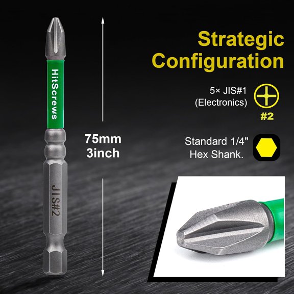 LABAKUI-JIS Screwdriver #2 Magnetic Anti-Slip Impact Driver Bits 3 inch - 5 PCS