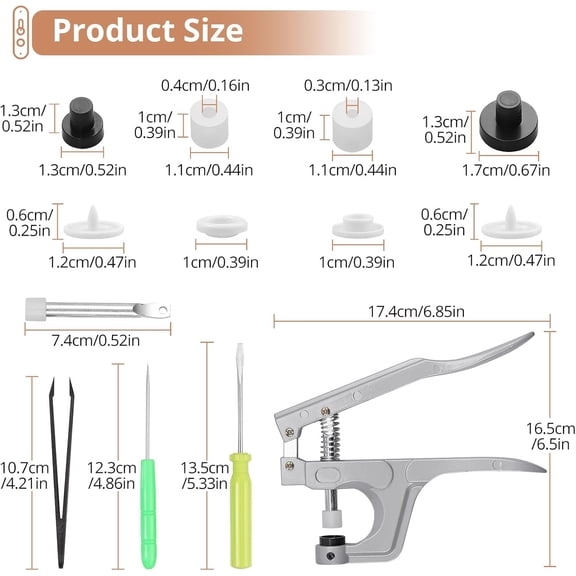 LABAKUI-KAMTOP Snap Pliers Set, 120 Sets T5 Plastic Snap Buttons Kit, 15 Colors