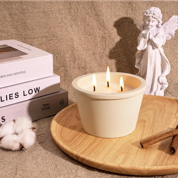 LABAKUI-Large 20oz Fall Scented Candle - Creamy Vanilla, 3 Wick Non Toxic Soy Candle, Ivory White Ceramic Jar, Luxury Home Fragrance, Elegant Room Dcor & Premium Birthday Gift