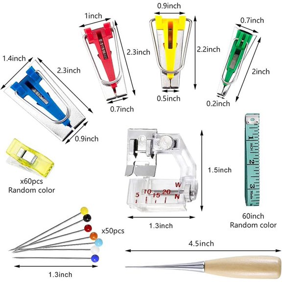 LABAKUI-Lunarm Bias Tape Maker Kit 4 Sizes Bias Tape Maker Tool with Presser Foot