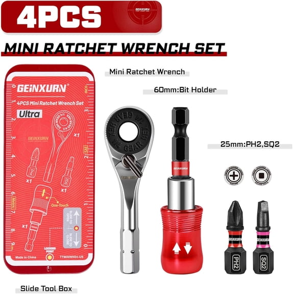 LABAKUI-Mini Ratchet Wrench Set, 72 Teeth 1/4" Ratchet Wrench For Tight Spaces, Magnetic Locking Bit Holder and Driver Bit Comes in a Push-Pull Tin Case, Ideal for Repair and DIY projects