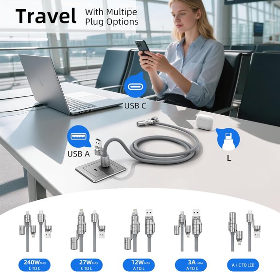 LABAKUI-Multi Charging Cable, 240W Fast Charging 5 in 1 Charging Cable,2Pack 6.6 ft