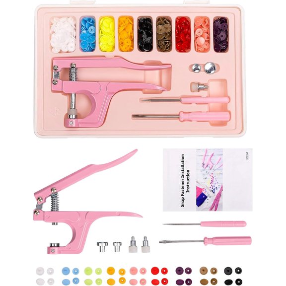 LABAKUI-Plastic Snap Fastener Kit with Plier, Pink
