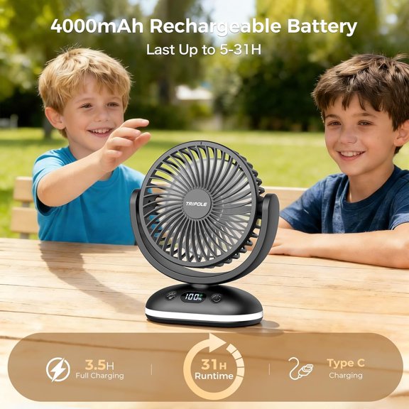 LABAKUI-Portable Desk Fan Small Quiet, Rechargeable Mini Fan with LED Light