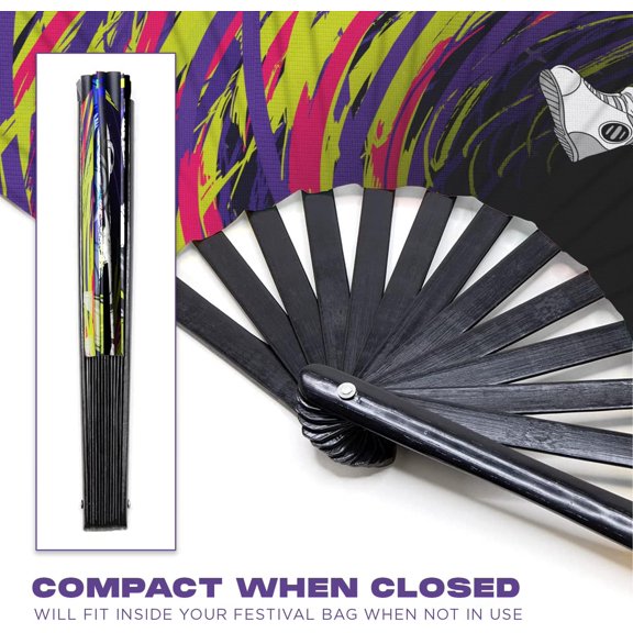 LABAKUI-Rave Fan - Spaced Out Astronaut - Large Folding Fan - Music Festival Essential, EDM Rave Accessories, Folding Hand Fan, Clack Fan