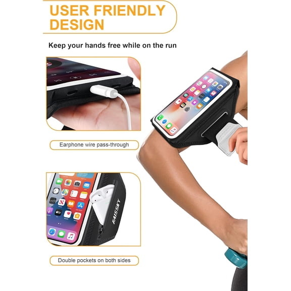 LABAKUI-Running Armband with Earphone Bag Cell Phone Armband for iPhone 16 15 Pro 14 Plus 13 11 XR XS, Galaxy S24/S10 Water Resistant Sports Phone Holder Case & Zipper Slot Car Key Holder for 6.9 inc
