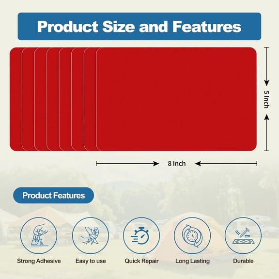 LABAKUI-Self Adhesive Nylon Fabric Repair Patch, 58 Inches 8 Pcs, Quick Down Jacket Repair Patch, Waterproof Outdoor Gear Patch Kit for Tent,Backpacks,Umbrella, Gloves, Sleeping Bag (Red)
