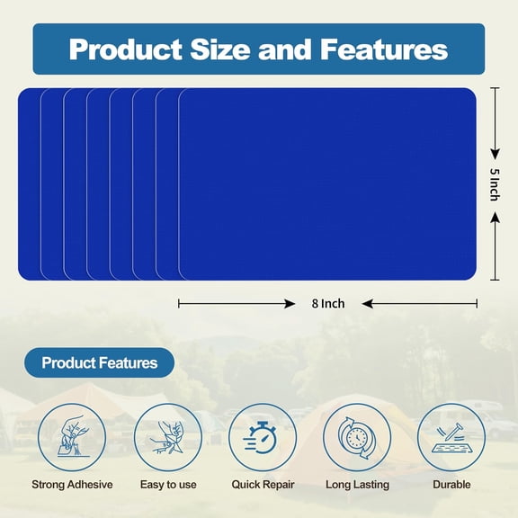 LABAKUI-Self Adhesive Nylon Fabric Repair Patch, 58 Inches 8 Pcs, Quick Down Jacket Repair Patch, Waterproof Outdoor Gear Patch Kit for Tent,Backpacks,Umbrella, Gloves, Sleeping Bag (Blue)