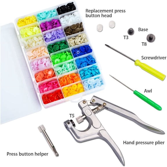 LABAKUI-Snaps and Snap Pliers Set, 360 Sets T5 Plastic Buttons for Sewing and Crafting