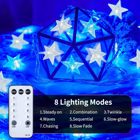LABAKUI-Star String Lights Plug in - 33 ft 100 LED Star Fairy String Lights with Remote and Timer, 8 Modes Waterproof for Bedroom Tent Loft Bed Window Backyard Patio Porch Balcony Staircase Party, Bl