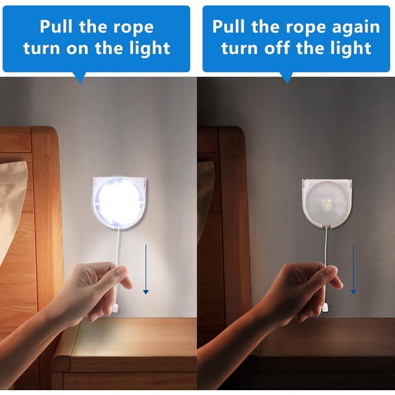 LABAKUI-Stick-Up Closet Light with Pull Chain, 2 Pack Battery Operated Light Bulbs