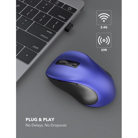 LABAKUI-Wireless Mouse for Laptop, Ergonomic 6-Button Mouse, Deep Blue