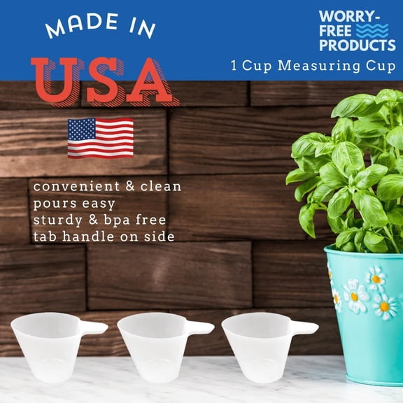 LABAKUI-Worry-Free 1 Cup Measuring Cup Plastic Measuring Cup, BPA Free. Clear, with Markings for Cups, ml, Ounces. Use for Dry, Liquid or as a Dog Food Scoop (3 Count)