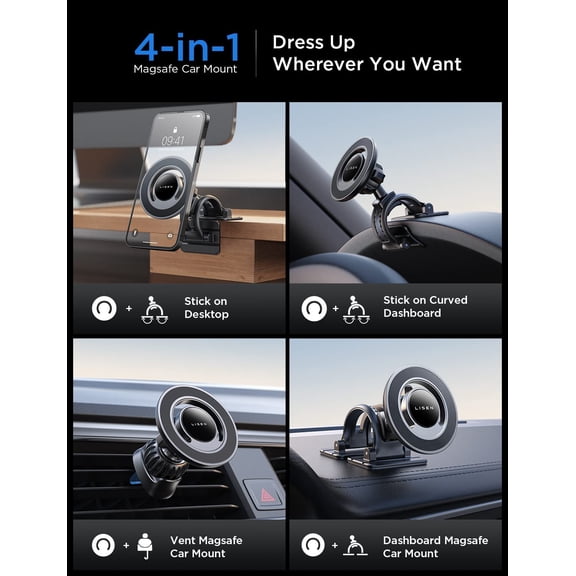 LABAKUI-for MagSafe Car Mount [Strong Magnets] Magnetic Phone Holder for Car Hands Free Cell Phone Mount Cradle Vent & Dashboard Car Accessories for Women Men fit iPhone 17 16 15 14 13 12, Black