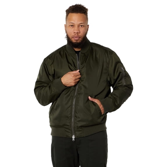 LABEL Go-To Bomber Jacket for Men – Low-Cut Collar – Front Zipper Closure – Multiple Pockets – 100% Nylon Olive MD One Size