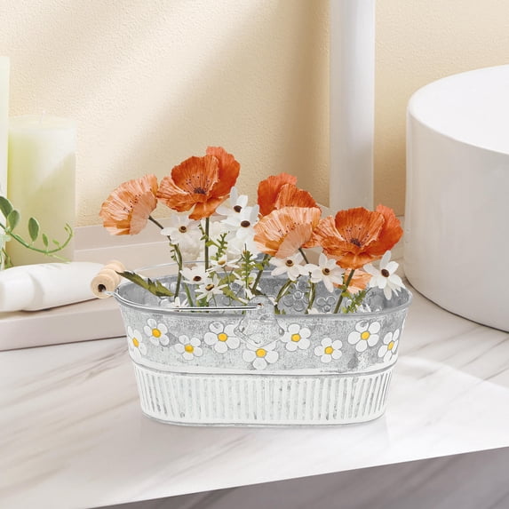 LABELEPH 2Pcs Metal Containers Oval Shape Retro Style Flower Vase for Household Decoration 7.5X5.1X3.1in