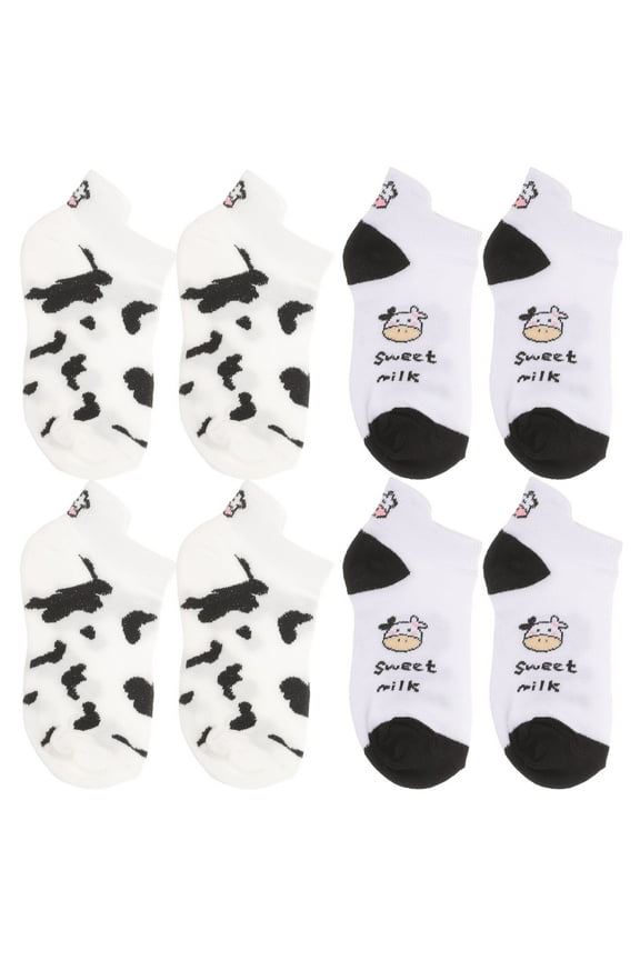 4 Pairs Cow Print Socks Cotton Comfortable Wear For Casual Wear