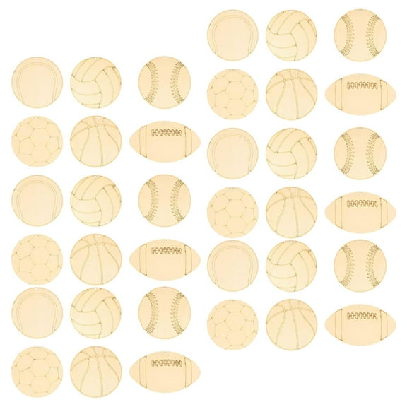 Tineasur Khaki Wooden Sports Ball Cutouts for DIY Making Unfinished Wood Slices 42Pcs