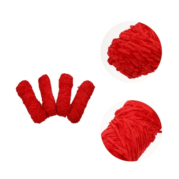 LABELEPH 4Pcs Red Chenille Wool Yarn Bulk for Weaving, Knitting, Handicrafts, Winter Projects, Soft and Warm Fiber